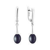 Cercei lungi argint cu perle naturale negre si tortite DiAmanti SK25217EL_B-G